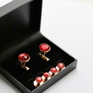 red crystal cufflinks studs new